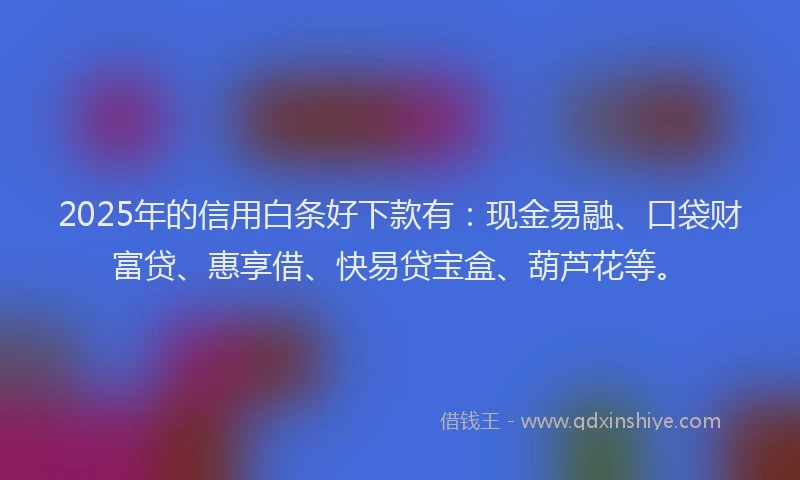 2025年的信用白条好下款有：现金易融、口袋财富贷、惠享借、快易贷宝盒、葫芦花等。