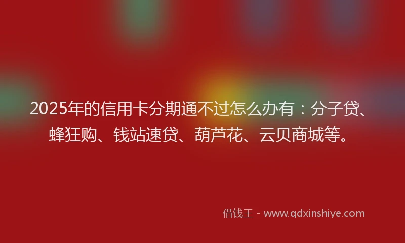 2025年的信用卡分期通不过怎么办有：分子贷、蜂狂购、钱站速贷、葫芦花、云贝商城等。