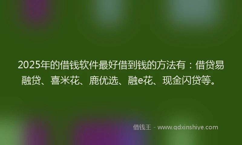 2025年的借钱软件最好借到钱的方法有：借贷易融贷、喜米花、鹿优选、融e花、现金闪贷等。