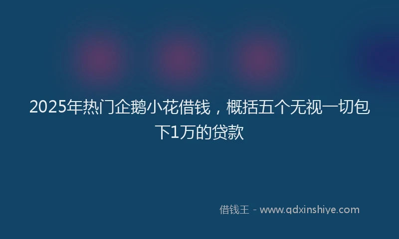 2025年热门企鹅小花借钱，概括五个无视一切包下1万的贷款