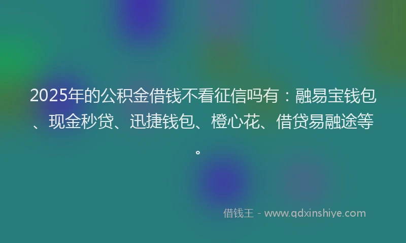 2025年的公积金借钱不看征信吗有：融易宝钱包、现金秒贷、迅捷钱包、橙心花、借贷易融途等。