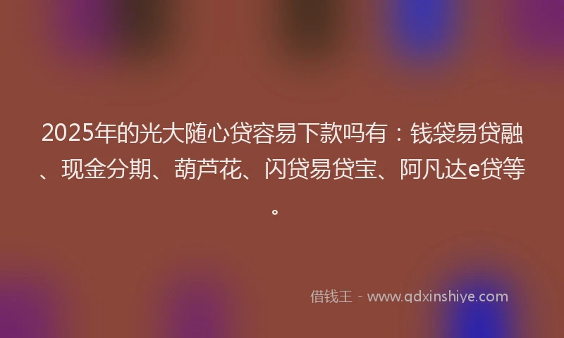 2025年的光大随心贷容易下款吗有：钱袋易贷融、现金分期、葫芦花、闪贷易贷宝、阿凡达e贷等。
