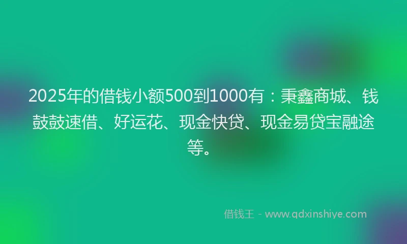 2025年的借钱小额500到1000有：秉鑫商城、钱鼓鼓速借、好运花、现金快贷、现金易贷宝融途等。