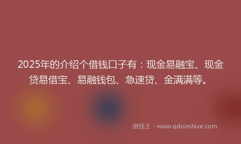 2025年的介绍个借钱口子有：现金易融宝、现金贷易借宝、易融钱包、急速贷、金满满等。