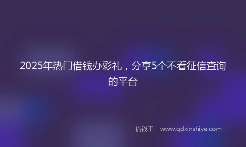 2025年热门借钱办彩礼，分享5个不看征信查询的平台