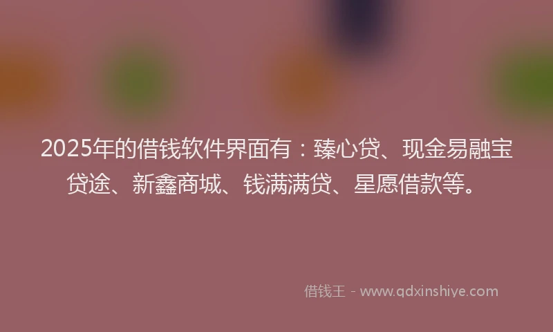 2025年的借钱软件界面有：臻心贷、现金易融宝贷途、新鑫商城、钱满满贷、星愿借款等。