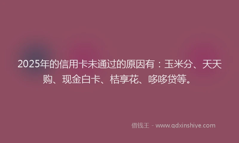2025年的信用卡未通过的原因有：玉米分、天天购、现金白卡、桔享花、哆哆贷等。