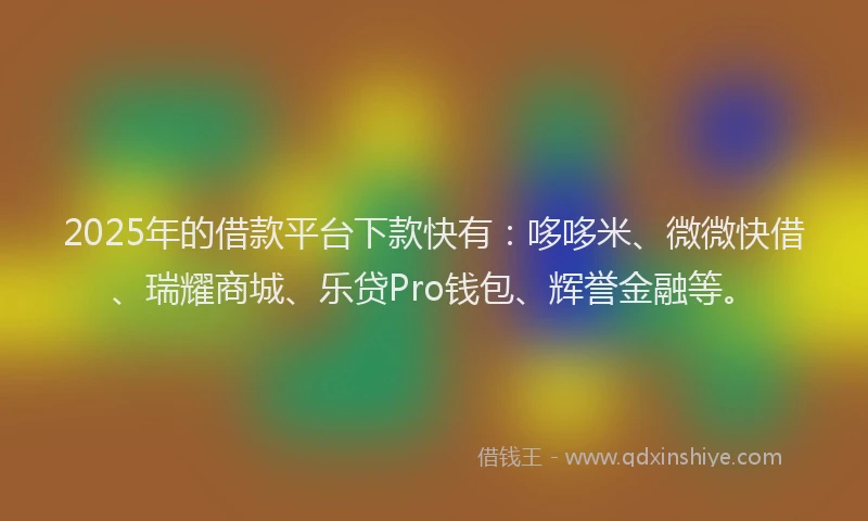 2025年的借款平台下款快有：哆哆米、微微快借、瑞耀商城、乐贷Pro钱包、辉誉金融等。