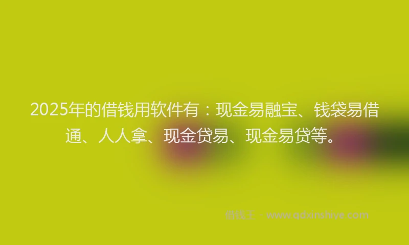 2025年的借钱用软件有：现金易融宝、钱袋易借通、人人拿、现金贷易、现金易贷等。