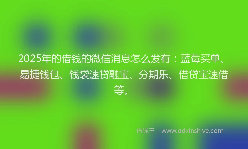 2025年的借钱的微信消息怎么发有：蓝莓买单、易捷钱包、钱袋速贷融宝、分期乐、借贷宝速借等。