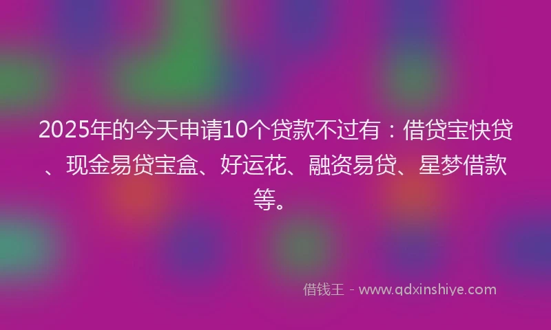 2025年的今天申请10个贷款不过有：借贷宝快贷、现金易贷宝盒、好运花、融资易贷、星梦借款等。