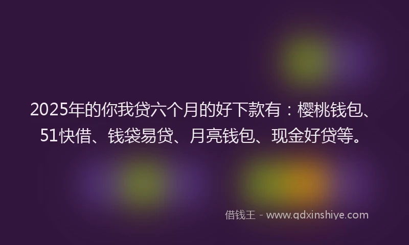 2025年的你我贷六个月的好下款有：樱桃钱包、51快借、钱袋易贷、月亮钱包、现金好贷等。