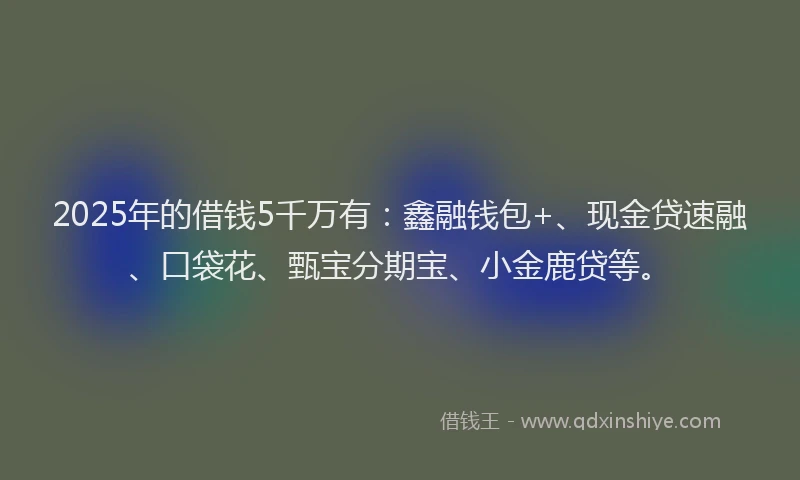 2025年的借钱5千万有：鑫融钱包+、现金贷速融、口袋花、甄宝分期宝、小金鹿贷等。