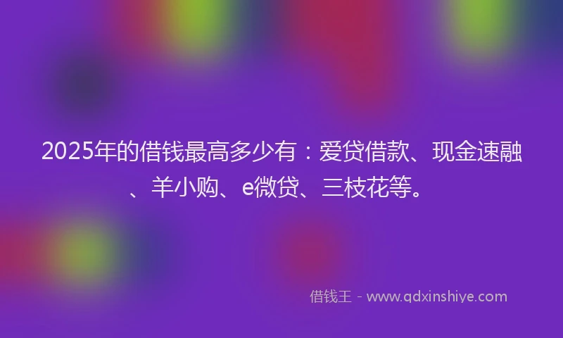 2025年的借钱最高多少有：爱贷借款、现金速融、羊小购、e微贷、三枝花等。