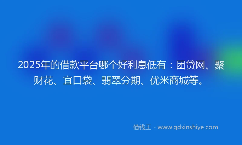 2025年的借款平台哪个好利息低有：团贷网、聚财花、宜口袋、翡翠分期、优米商城等。
