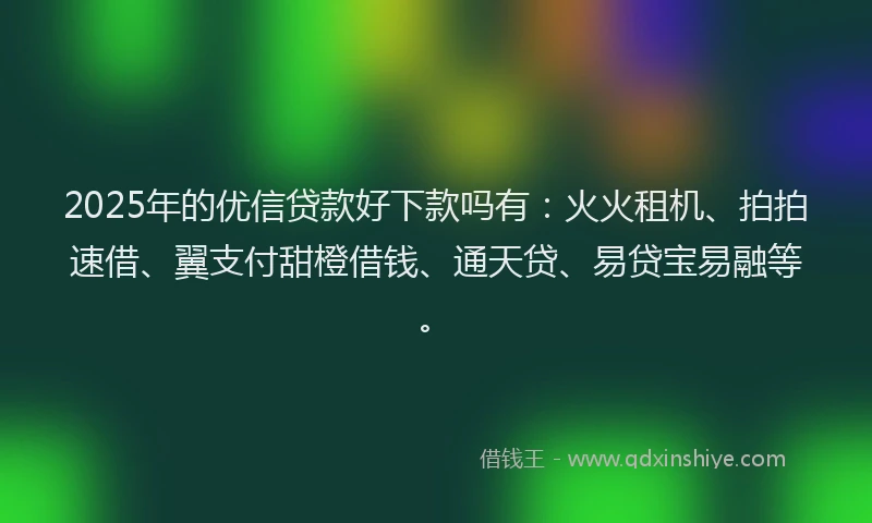 2025年的优信贷款好下款吗有：火火租机、拍拍速借、翼支付甜橙借钱、通天贷、易贷宝易融等。