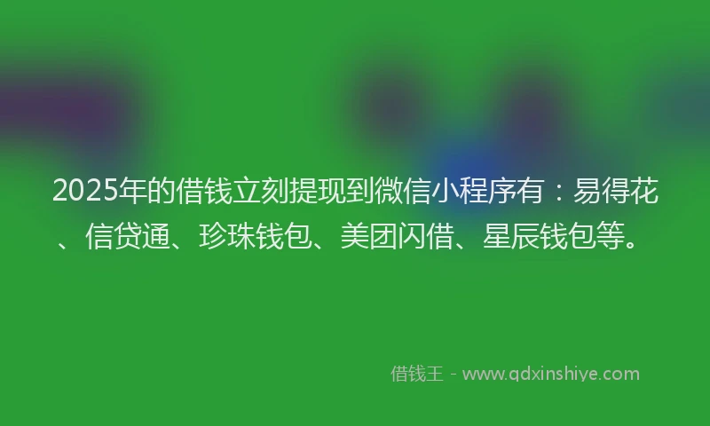 2025年的借钱立刻提现到微信小程序有：易得花、信贷通、珍珠钱包、美团闪借、星辰钱包等。
