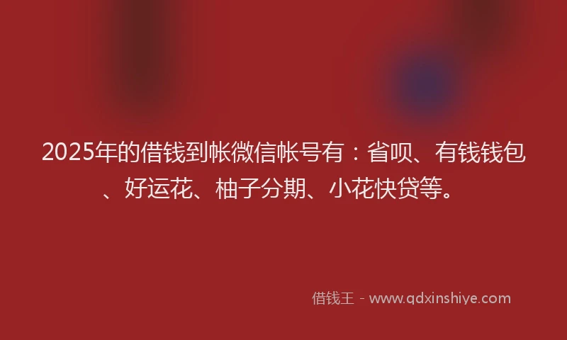 2025年的借钱到帐微信帐号有：省呗、有钱钱包、好运花、柚子分期、小花快贷等。