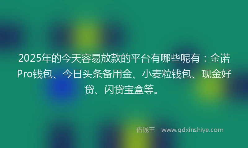2025年的今天容易放款的平台有哪些呢有：金诺Pro钱包、今日头条备用金、小麦粒钱包、现金好贷、闪贷宝盒等。