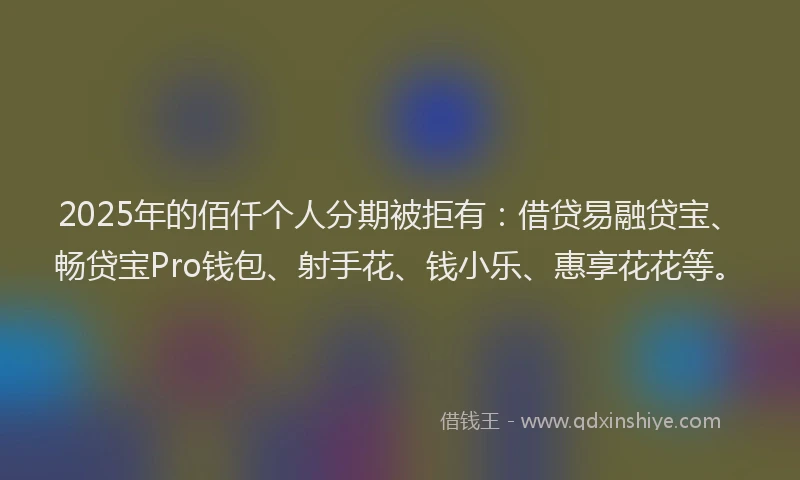 2025年的佰仟个人分期被拒有：借贷易融贷宝、畅贷宝Pro钱包、射手花、钱小乐、惠享花花等。