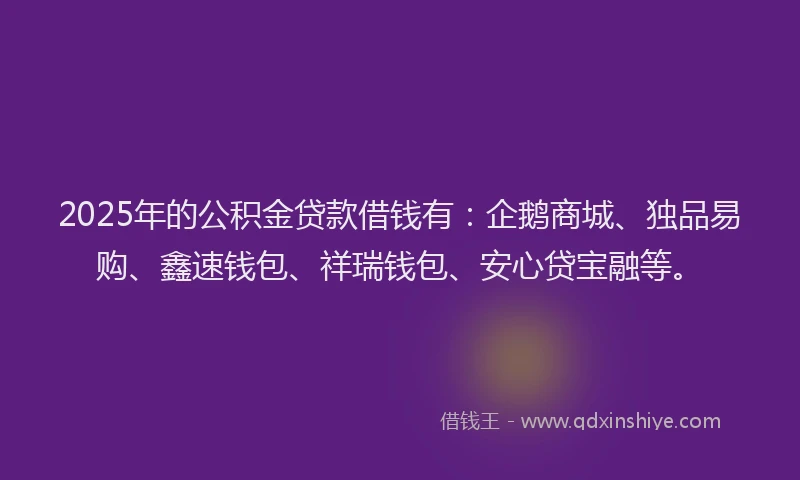 2025年的公积金贷款借钱有：企鹅商城、独品易购、鑫速钱包、祥瑞钱包、安心贷宝融等。