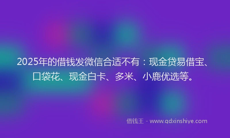 2025年的借钱发微信合适不有：现金贷易借宝、口袋花、现金白卡、多米、小鹿优选等。