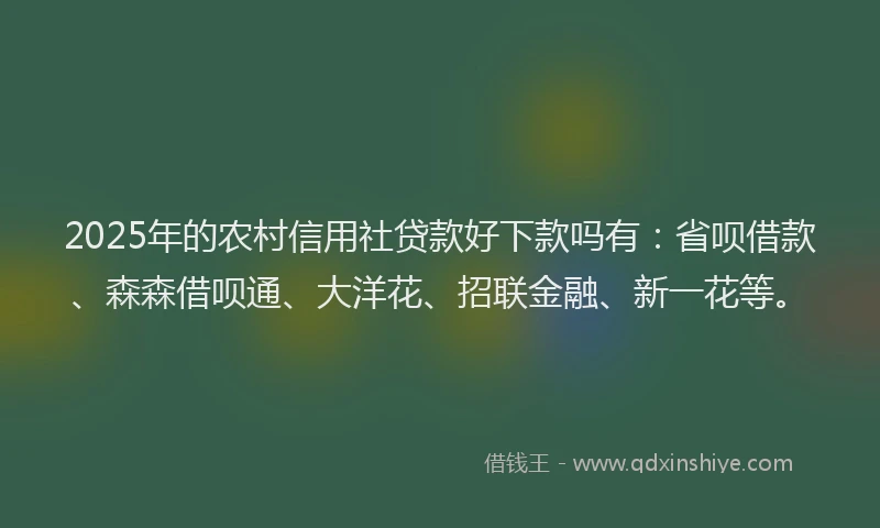 2025年的农村信用社贷款好下款吗有：省呗借款、森森借呗通、大洋花、招联金融、新一花等。