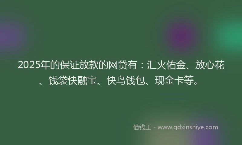 2025年的保证放款的网贷有：汇火佑金、放心花、钱袋快融宝、快鸟钱包、现金卡等。