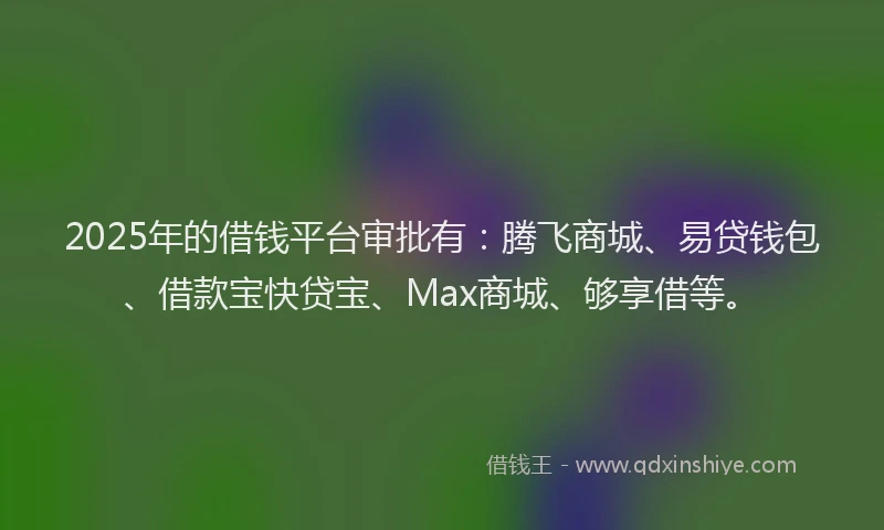 2025年的借钱平台审批有：腾飞商城、易贷钱包、借款宝快贷宝、Max商城、够享借等。