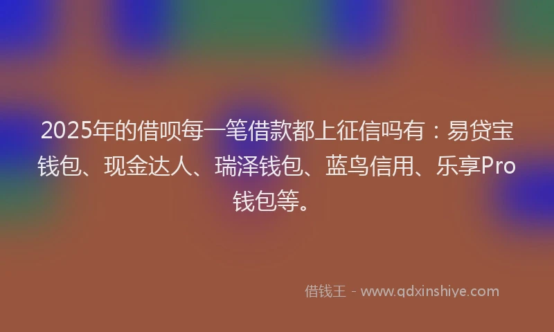 2025年的借呗每一笔借款都上征信吗有：易贷宝钱包、现金达人、瑞泽钱包、蓝鸟信用、乐享Pro钱包等。