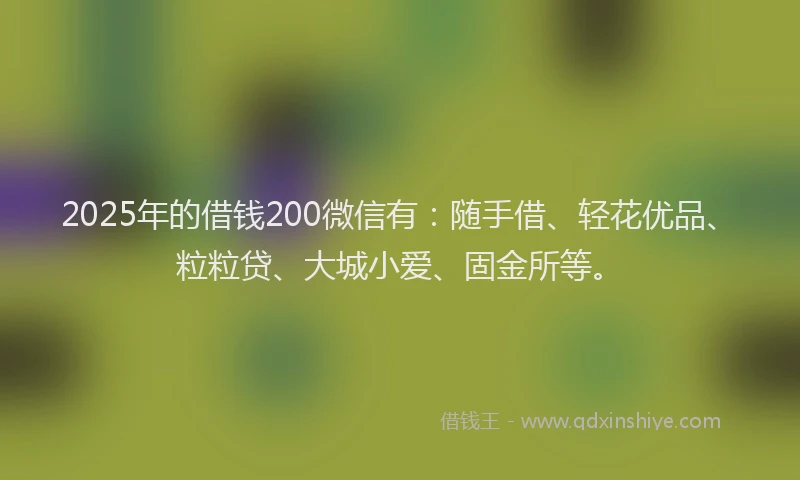 2025年的借钱200微信有：随手借、轻花优品、粒粒贷、大城小爱、固金所等。