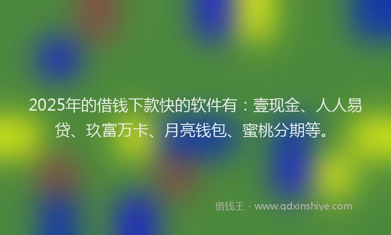 2025年的借钱下款快的软件有：壹现金、人人易贷、玖富万卡、月亮钱包、蜜桃分期等。