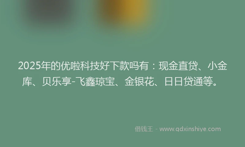 2025年的优啦科技好下款吗有：现金直贷、小金库、贝乐享-飞鑫琼宝、金银花、日日贷通等。