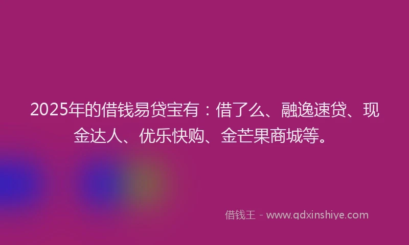 2025年的借钱易贷宝有：借了么、融逸速贷、现金达人、优乐快购、金芒果商城等。