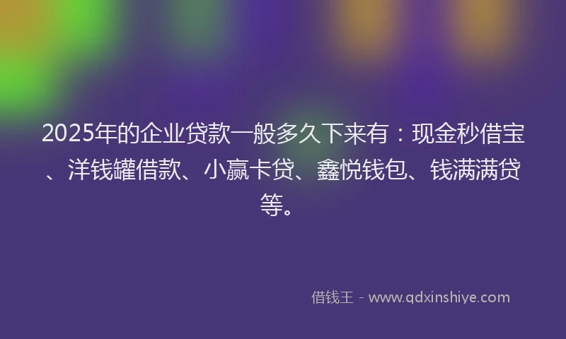 2025年的企业贷款一般多久下来有：现金秒借宝、洋钱罐借款、小赢卡贷、鑫悦钱包、钱满满贷等。