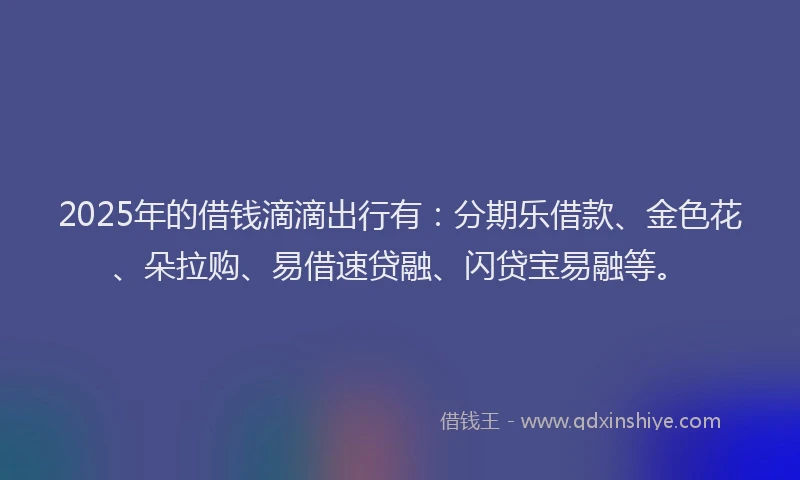2025年的借钱滴滴出行有：分期乐借款、金色花、朵拉购、易借速贷融、闪贷宝易融等。