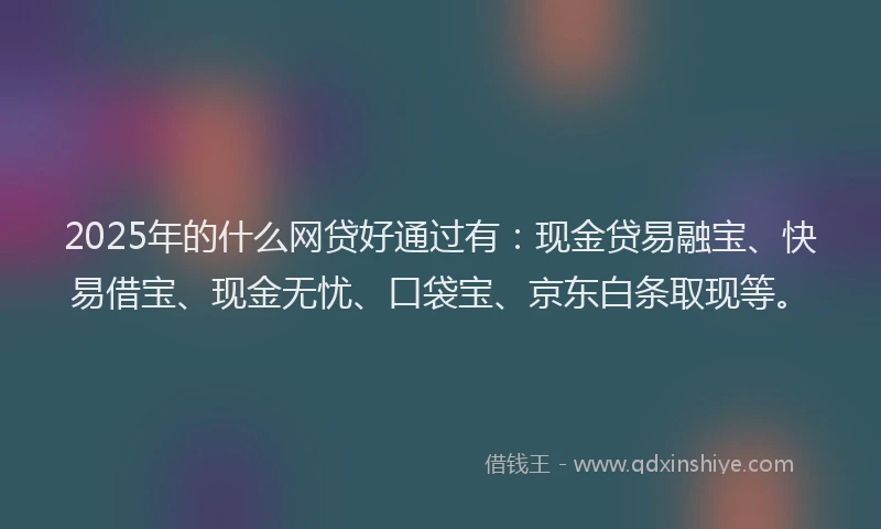 2025年的什么网贷好通过有：现金贷易融宝、快易借宝、现金无忧、口袋宝、京东白条取现等。