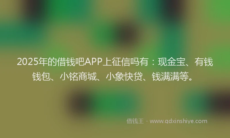 2025年的借钱吧APP上征信吗有：现金宝、有钱钱包、小铭商城、小象快贷、钱满满等。