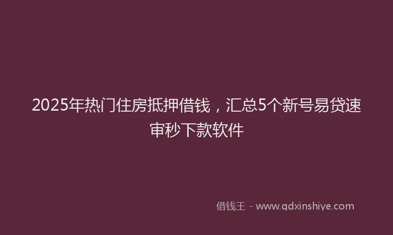 2025年热门住房抵押借钱，汇总5个新号易贷速审秒下款软件