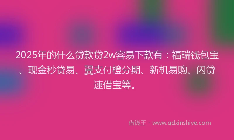 2025年的什么贷款贷2w容易下款有：福瑞钱包宝、现金秒贷易、翼支付橙分期、新机易购、闪贷速借宝等。