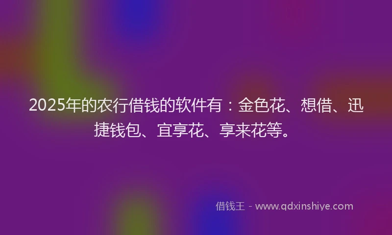 2025年的农行借钱的软件有：金色花、想借、迅捷钱包、宜享花、享来花等。