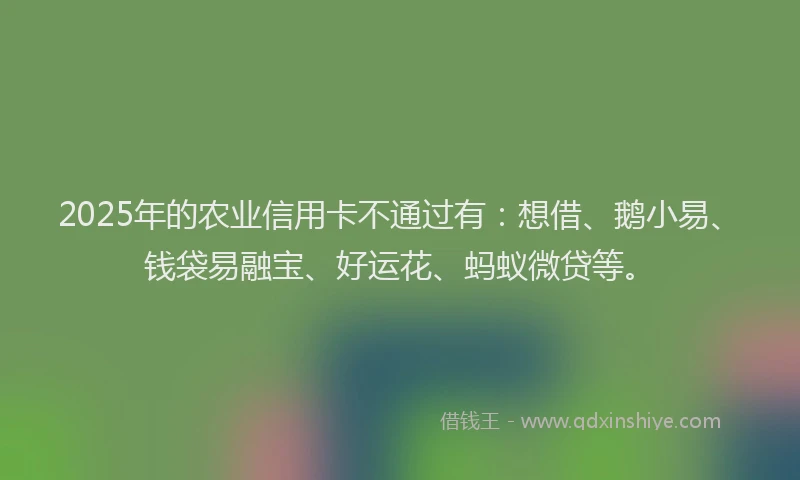 2025年的农业信用卡不通过有：想借、鹅小易、钱袋易融宝、好运花、蚂蚁微贷等。