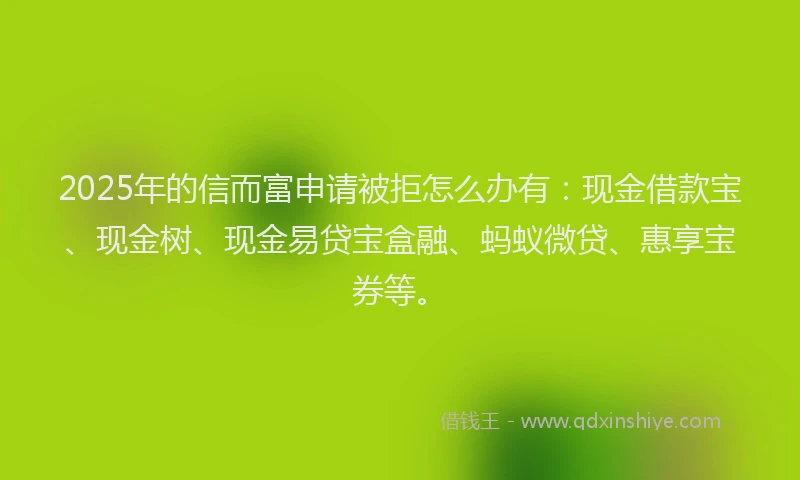 2025年的信而富申请被拒怎么办有：现金借款宝、现金树、现金易贷宝盒融、蚂蚁微贷、惠享宝券等。