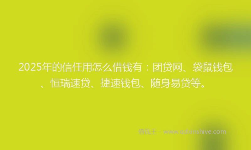 2025年的信任用怎么借钱有：团贷网、袋鼠钱包、恒瑞速贷、捷速钱包、随身易贷等。