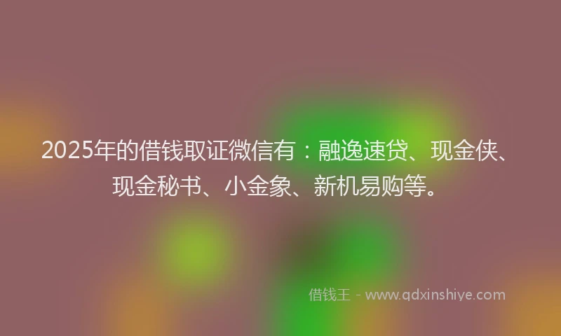 2025年的借钱取证微信有：融逸速贷、现金侠、现金秘书、小金象、新机易购等。