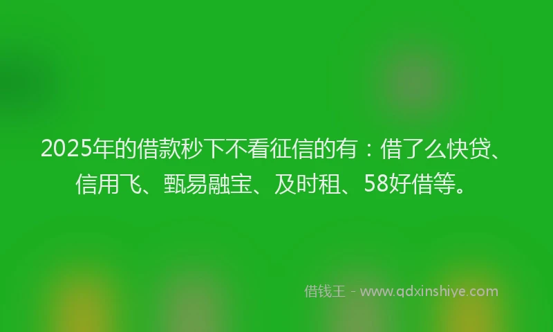 2025年的借款秒下不看征信的有：借了么快贷、信用飞、甄易融宝、及时租、58好借等。