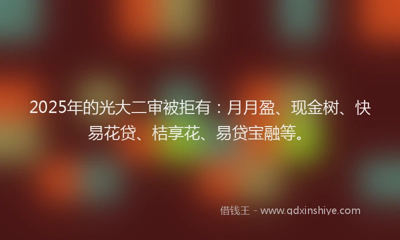2025年的光大二审被拒有：月月盈、现金树、快易花贷、桔享花、易贷宝融等。