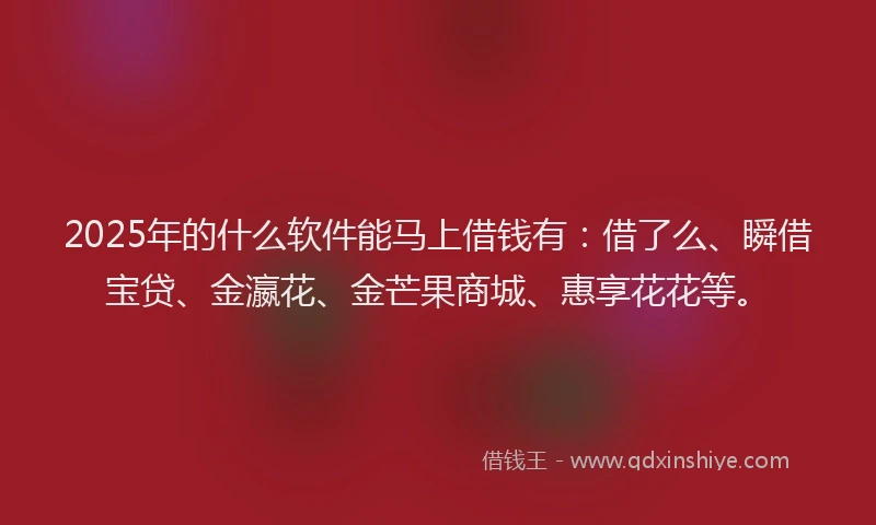 2025年的什么软件能马上借钱有：借了么、瞬借宝贷、金瀛花、金芒果商城、惠享花花等。