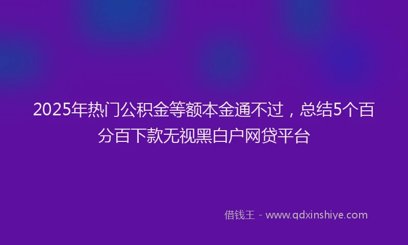 2025年热门公积金等额本金通不过，总结5个百分百下款无视黑白户网贷平台
