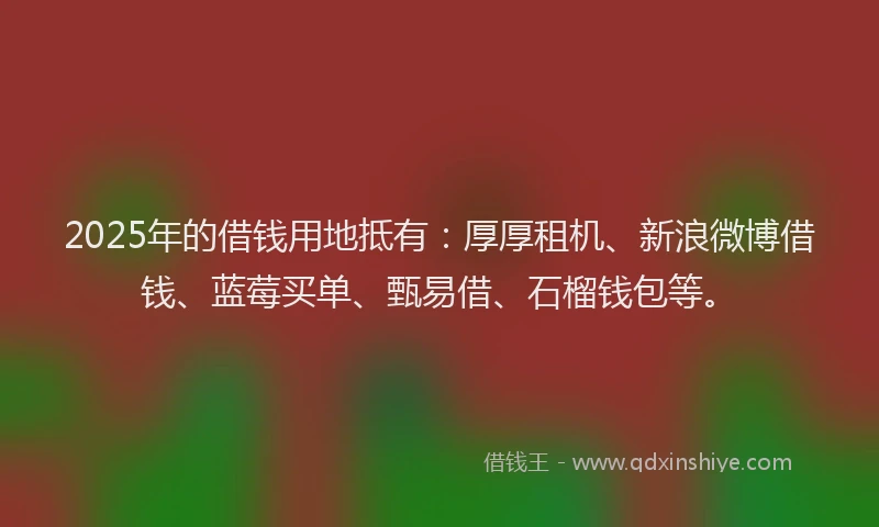2025年的借钱用地抵有：厚厚租机、新浪微博借钱、蓝莓买单、甄易借、石榴钱包等。